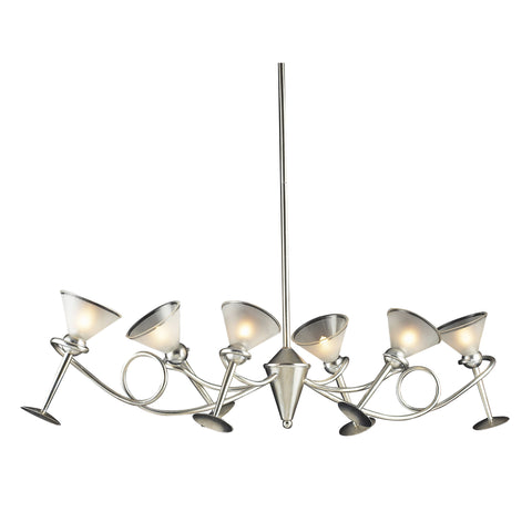 6 Light Chandelier In Silver Leaf And Frosted Martini Glass