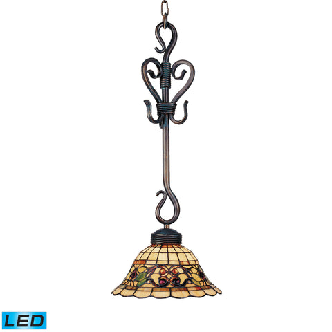 Tiffany Buckingham 1-Light Pendant In Vintage Antique With Tiffany Style Glass - LED Offering Up To 800 Lumens (60 Watt Equivalent) With Full Range Dimming. Includes An Easily Replaceable LED Bulb (120V).