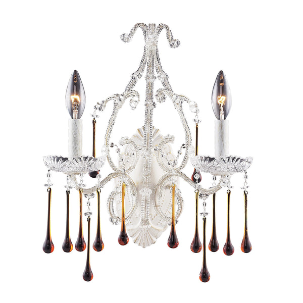 2 Light Wall Bracket In Antique White And Amber Crystal