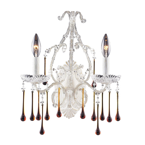 2 Light Wall Bracket In Antique White And Amber Crystal
