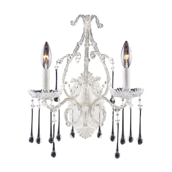 2 Light Wall Bracket In Antique White And Clear Crystal