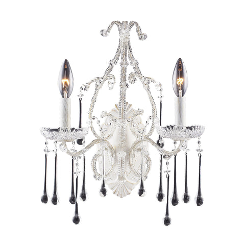 2 Light Wall Bracket In Antique White And Clear Crystal