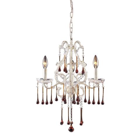 3 Light Chandelier In Antique White And Amber Crystal