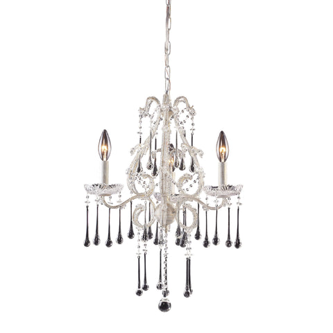 3 Light Chandelier In Antique White And Clear Crystal
