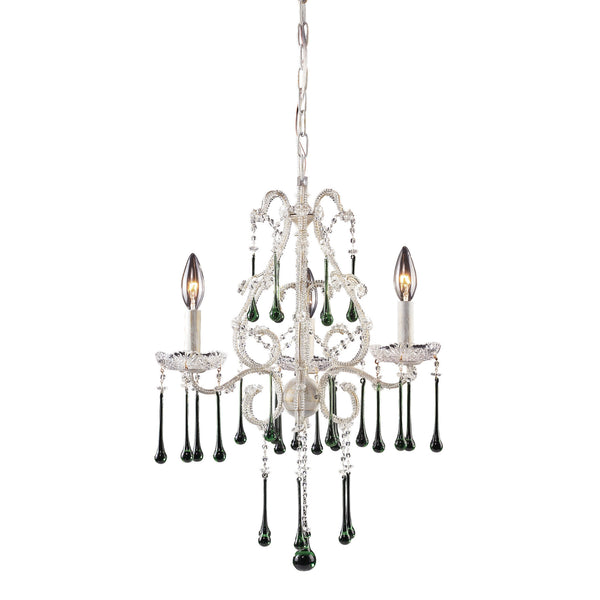 3 Light Chandelier In Antique White And Lime Crystal