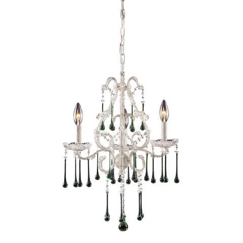 3 Light Chandelier In Antique White And Lime Crystal