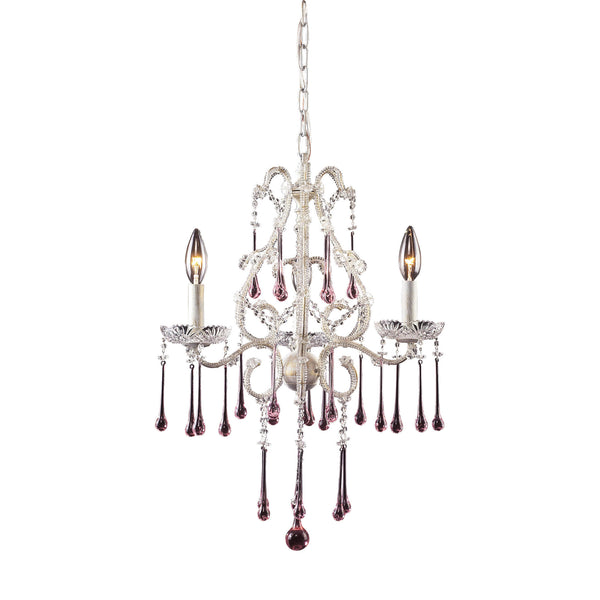 3 Light Chandelier In Antique White And Rose Crystal