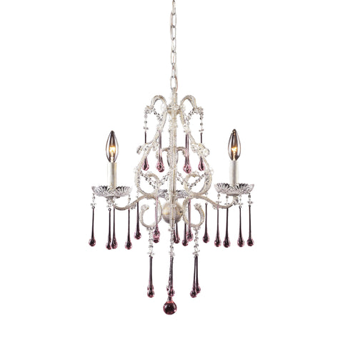 3 Light Chandelier In Antique White And Rose Crystal
