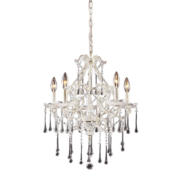 5 Light Chandelier In Antique White And Clear Crystal