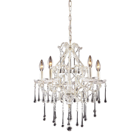 5 Light Chandelier In Antique White And Clear Crystal