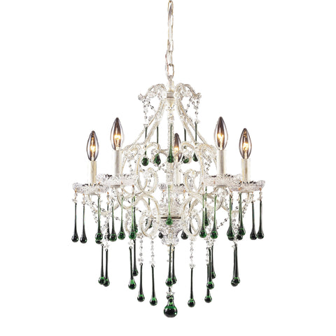 5 Light Chandelier In Antique White And Lime Crystal