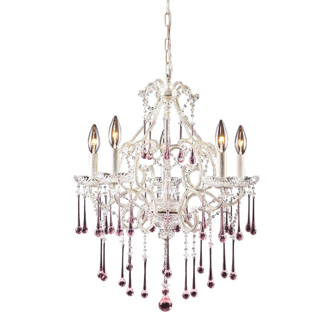 5 Light Chandelier In Antique White And Rose Crystal