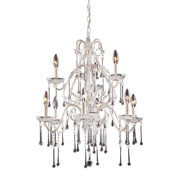 9 Light Chandelier In Antique White And Clear Crystal