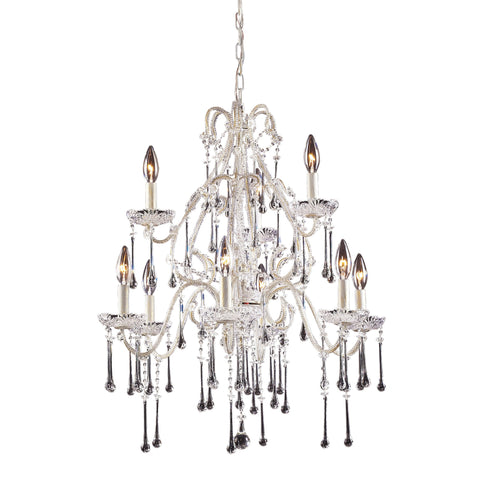 9 Light Chandelier In Antique White And Clear Crystal