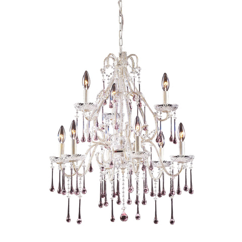 9 Light Chandelier In Antique White And Rose Crystal