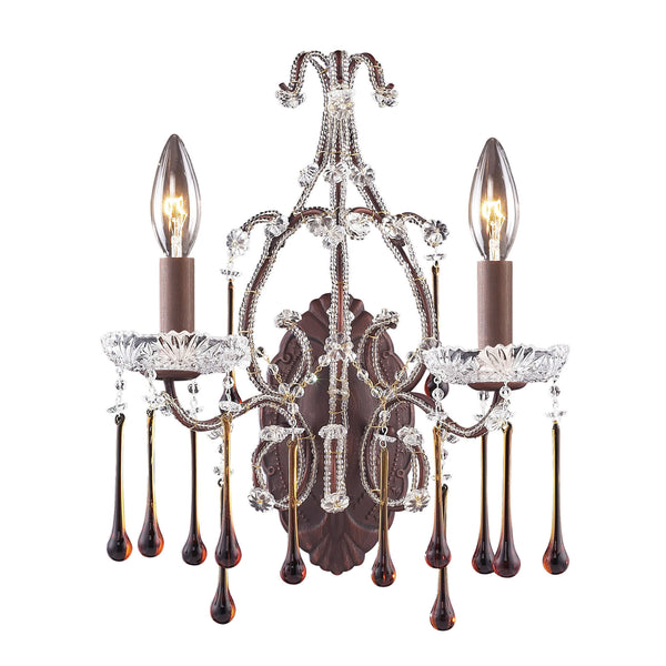 2 Light Wall Bracket In Rust  And Amber Crystal