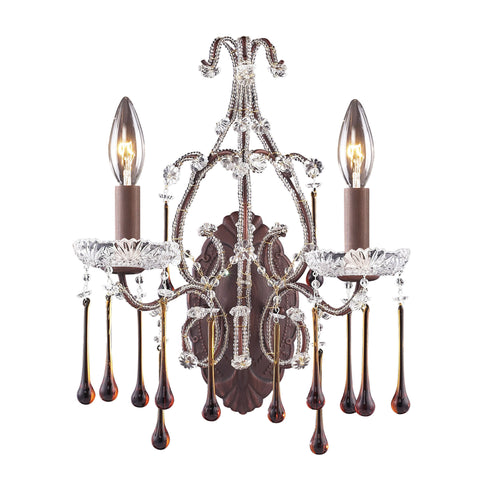 2 Light Wall Bracket In Rust  And Amber Crystal