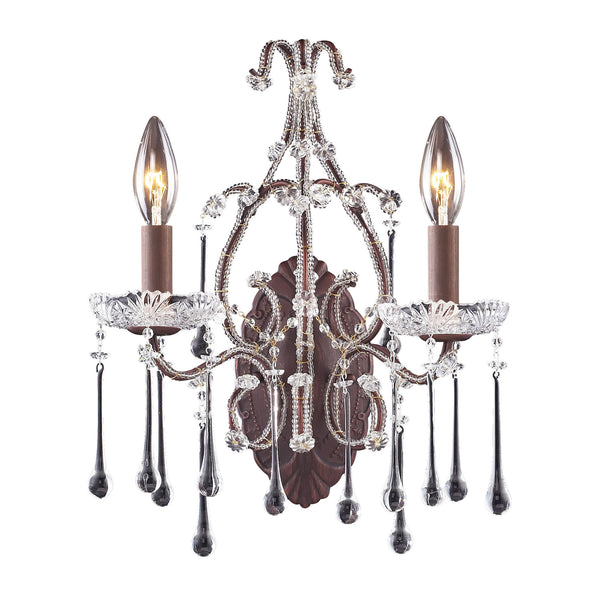 2 Light Wall Bracket In Rust And Clear Crystal