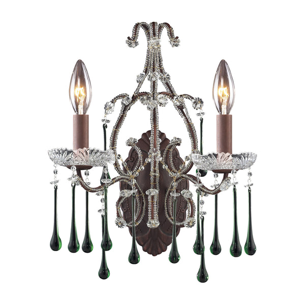 2 Light Wall Bracket In Rust And Lime Crystal