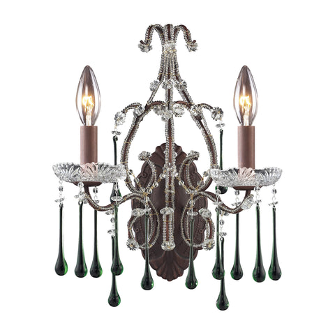 2 Light Wall Bracket In Rust And Lime Crystal