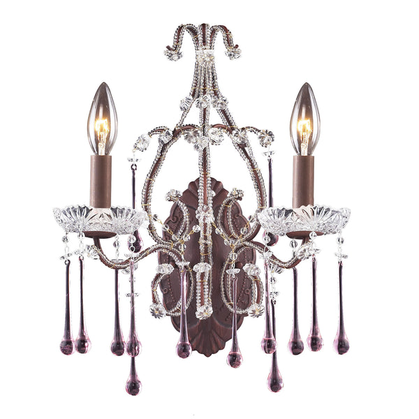 2 Light Wall Bracket In Rust And Rose Crystal