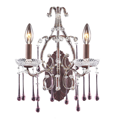 2 Light Wall Bracket In Rust And Rose Crystal