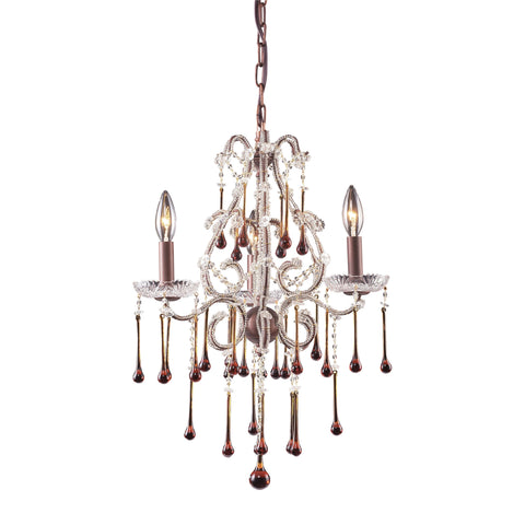 3 Light Chandelier In Rust And Amber Crystal