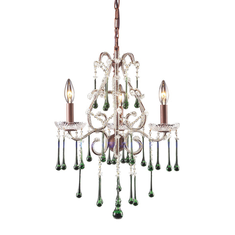 3 Light Chandelier In Rust And Lime Crystal