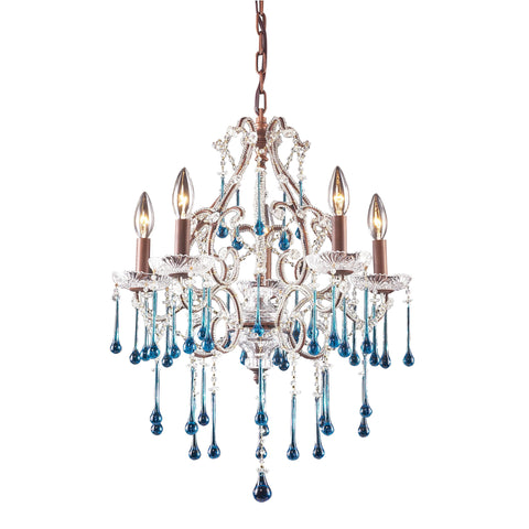 5 Light Chandelier In Rust And Aqua Crystal