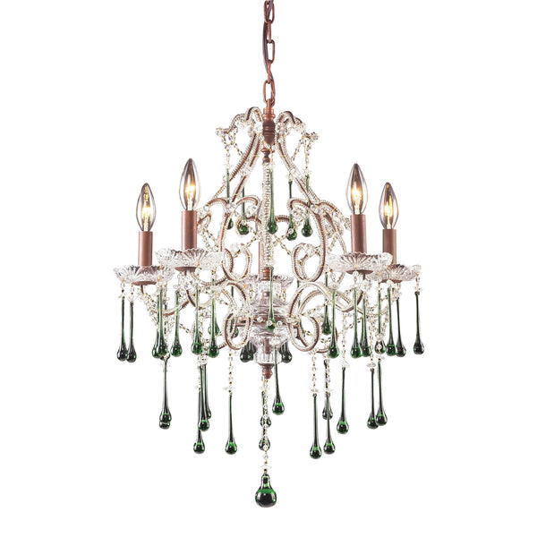 5 Light Chandelier In Rust And Lime Crystal