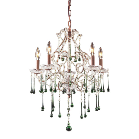 5 Light Chandelier In Rust And Lime Crystal