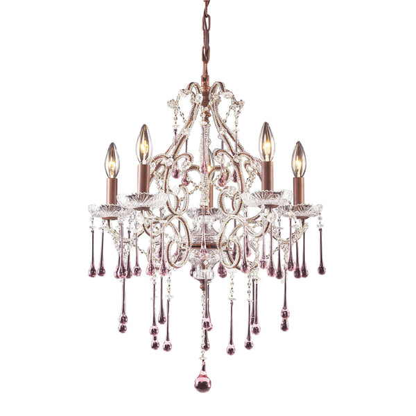 5 Light Chandelier In Rust And Rose Crystal