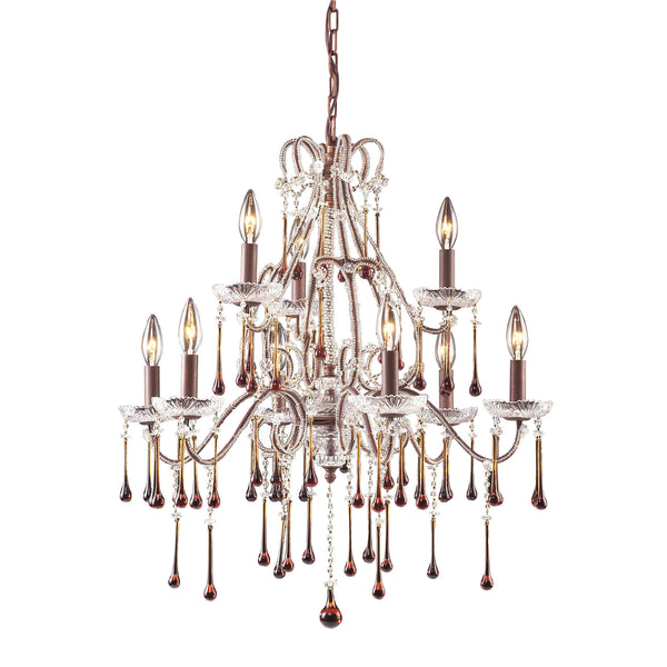 9 Light Chandelier In Rust  And Amber Crystal