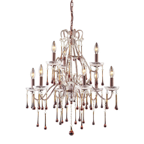 9 Light Chandelier In Rust  And Amber Crystal