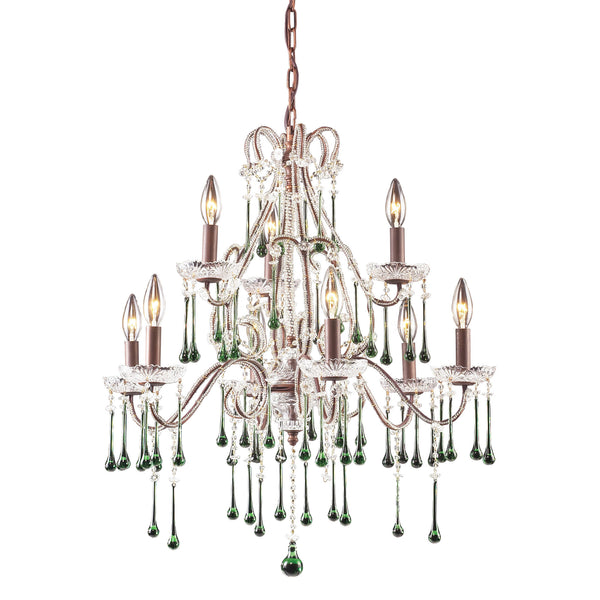 9 Light Chandelier In Rust And Lime Crystal