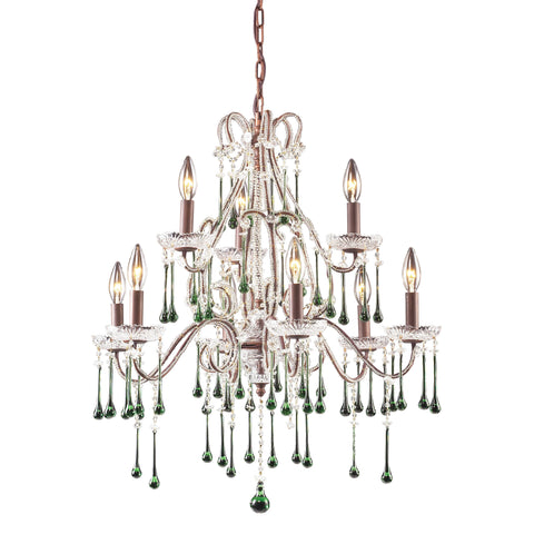 9 Light Chandelier In Rust And Lime Crystal