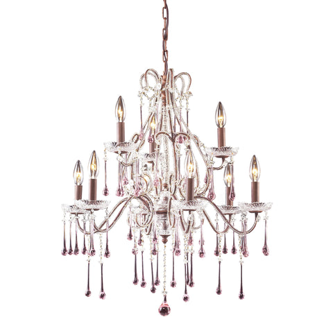 9 Light Chandelier In Rust And Rose Crystal