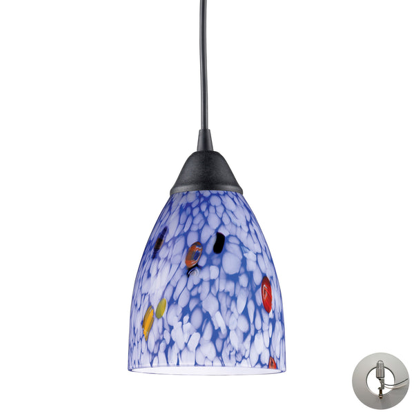 1 Light Pendant In Dark Rust And Starlight Blue Glass Includes An Adapter Kit To Allow For Easy Conversion Of A Recessed Light To A Pendant