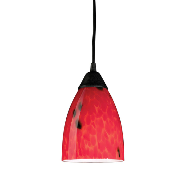 1 Light Pendant In Dark Rust And Fire Red Glass