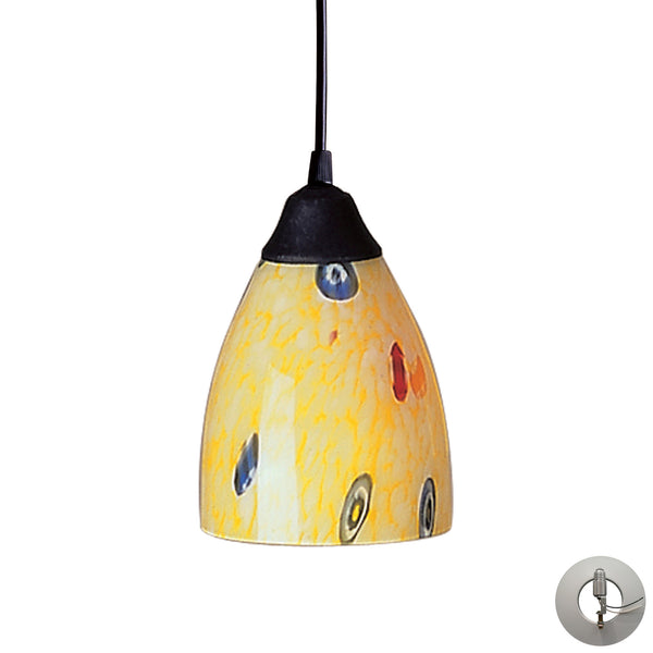1 Light Pendant In Dark Rust And Yellow Blaze Glass Includes An Adapter Kit To Allow For Easy Conversion Of A Recessed Light To A Pendant
