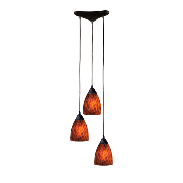 3 Light Pendant In Dark Rust And Espresso Glass