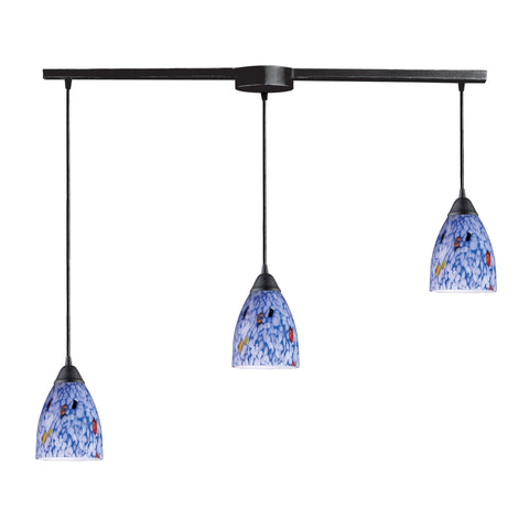 3 Light Pendant In Dark Rust And Starlight Blue Glass