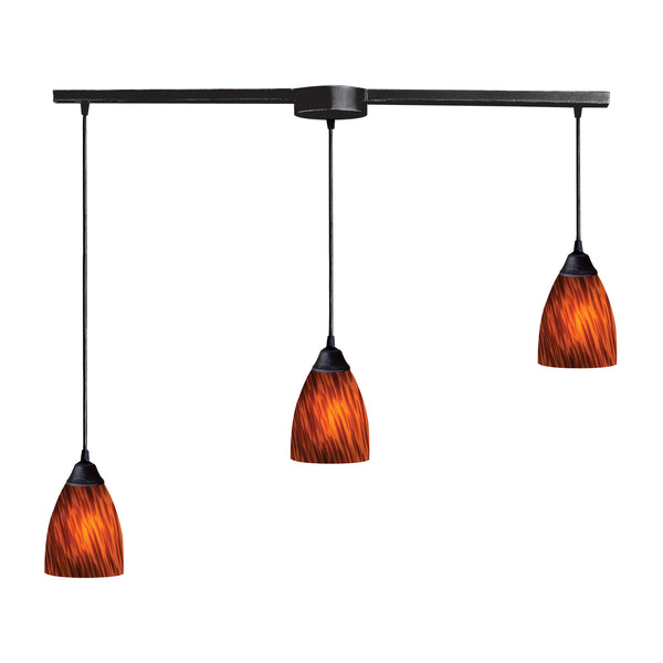 3 Light Pendant In Dark Rust And Espresso Glass