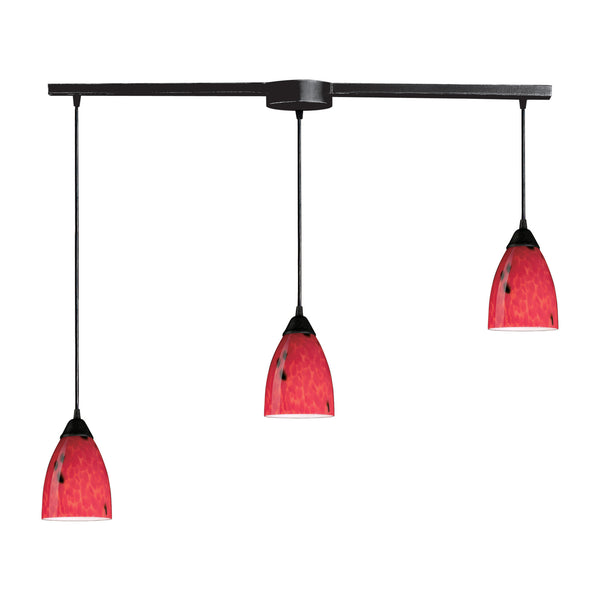 3 Light Pendant In Dark Rust And Fire Red Glass