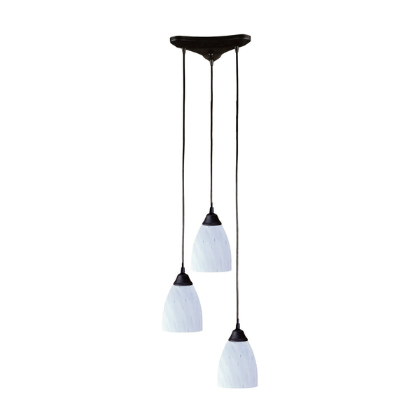 3 Light Pendant In Dark Rust And Simply White Glass