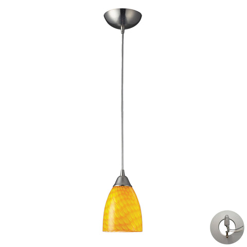 1 Light Pendant In Satin Nickel And Canary Glass Includes An Adapter Kit To Allow For Easy Conversion Of A Recessed Light To A Pendant