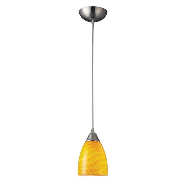 1 Light Pendant In Satin Nickel And Canary Glass