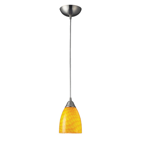 1 Light Pendant In Satin Nickel And Canary Glass