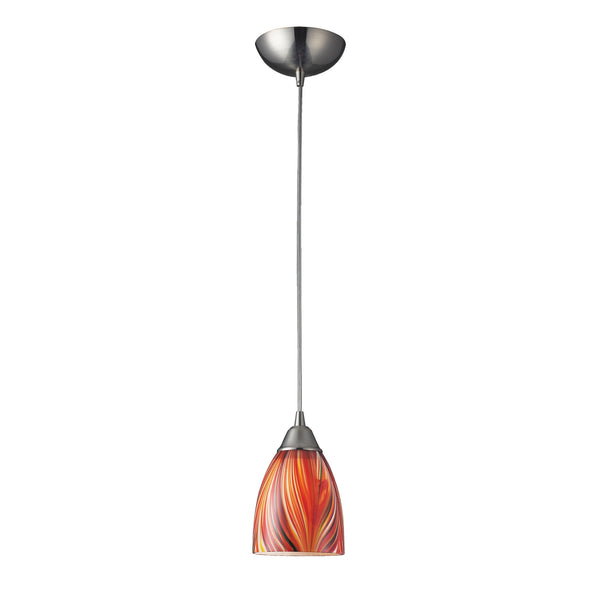 1 Light Pendant In Satin Nickel And Multi Glass