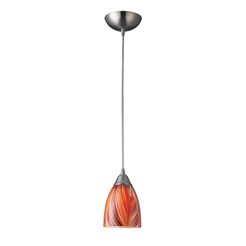 1 Light Pendant In Satin Nickel And Multi Glass